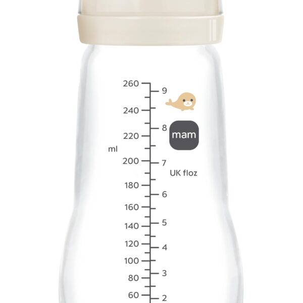 MAM Glasflasche 260 ml mit Silikon-Sauger – Babyflaschen für 2–4 Monate