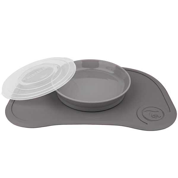 Twistshake Click-Mat Mini Grau – Anti-Rutsch-Geschirrset für Babys ab 6 Monaten