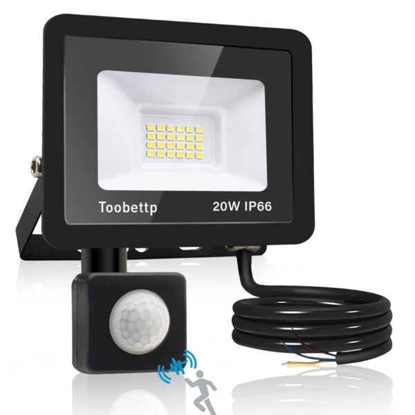 toobettp 20W LED Aussenstrahler mit Bewegungsmelder – 2000LM Kaltweiß für Hof & Garage