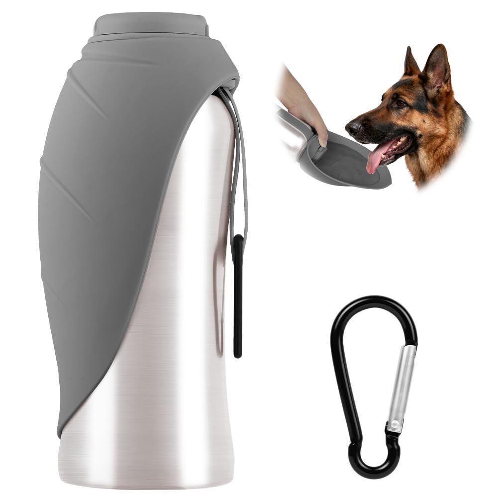 Vsshe 700 ml Hunde Trinkflasche mit Faltnapf – Auslaufsicher für Wanderungen & Camping