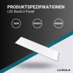 LUXULA LED Panel 120x30cm 36W 3600lm 4000K – Flimmerfreie Rasterleuchte für Büro – Bild 3