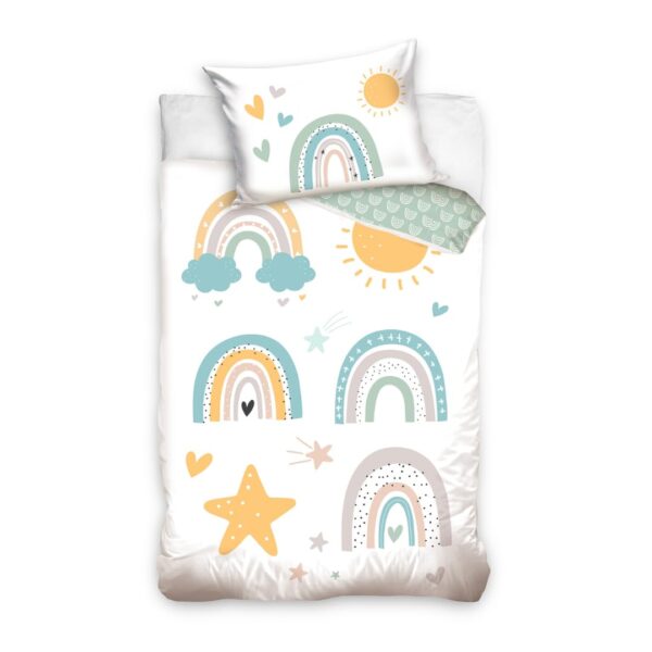 Kinderbettwäsche 100x135 cm aus 100% Baumwolle – Boho Regenbogen Design für Babys & Kleinkinder