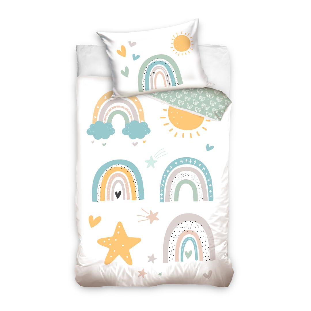 Kinderbettwäsche 100x135 cm aus 100% Baumwolle – Boho Regenbogen Design für Babys & Kleinkinder