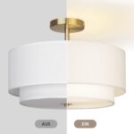 CALOKES Deckenlampe Ø40 cm Weiß mit Goldenem Rahmen – Dimmbar, 3×E27, Modernes Design – Bild 4