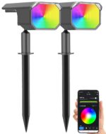 Luminea Home Control 2er-Set smarte Solar-Gartenstrahler RGB-CCT – App-gesteuert mit 16 Mio. Farben