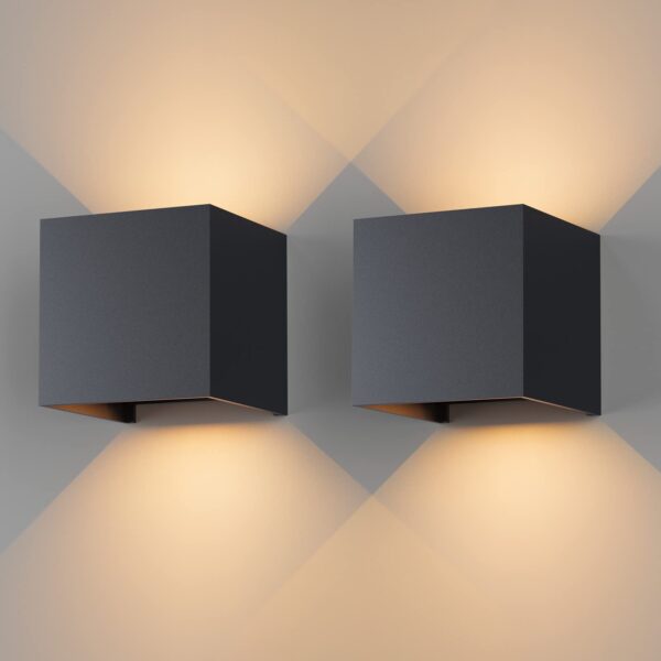 Klighten 2er Set LED-Wandleuchte 12W mit verstellbarem Lichtstrahl – IP65 Anthrazit