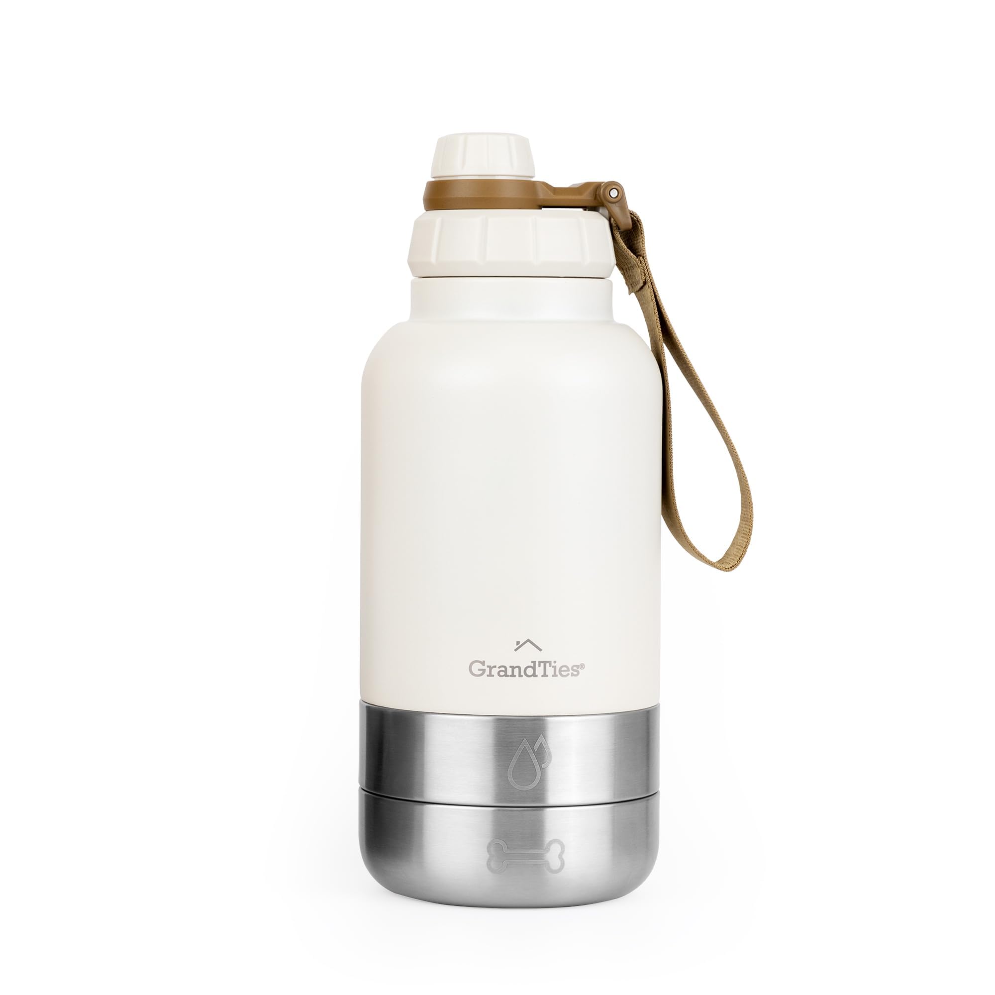 950 mL GrandTies Isolierte Hundewasserflasche mit 2 Näpfen – Auslaufsicher für Wandern & Camping