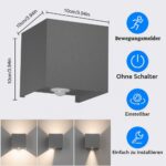 Klighten 12W LED Aussenlampe mit Bewegungsmelder – Moderne Wandleuchte IP65 für Innen & Aussen – Bild 7