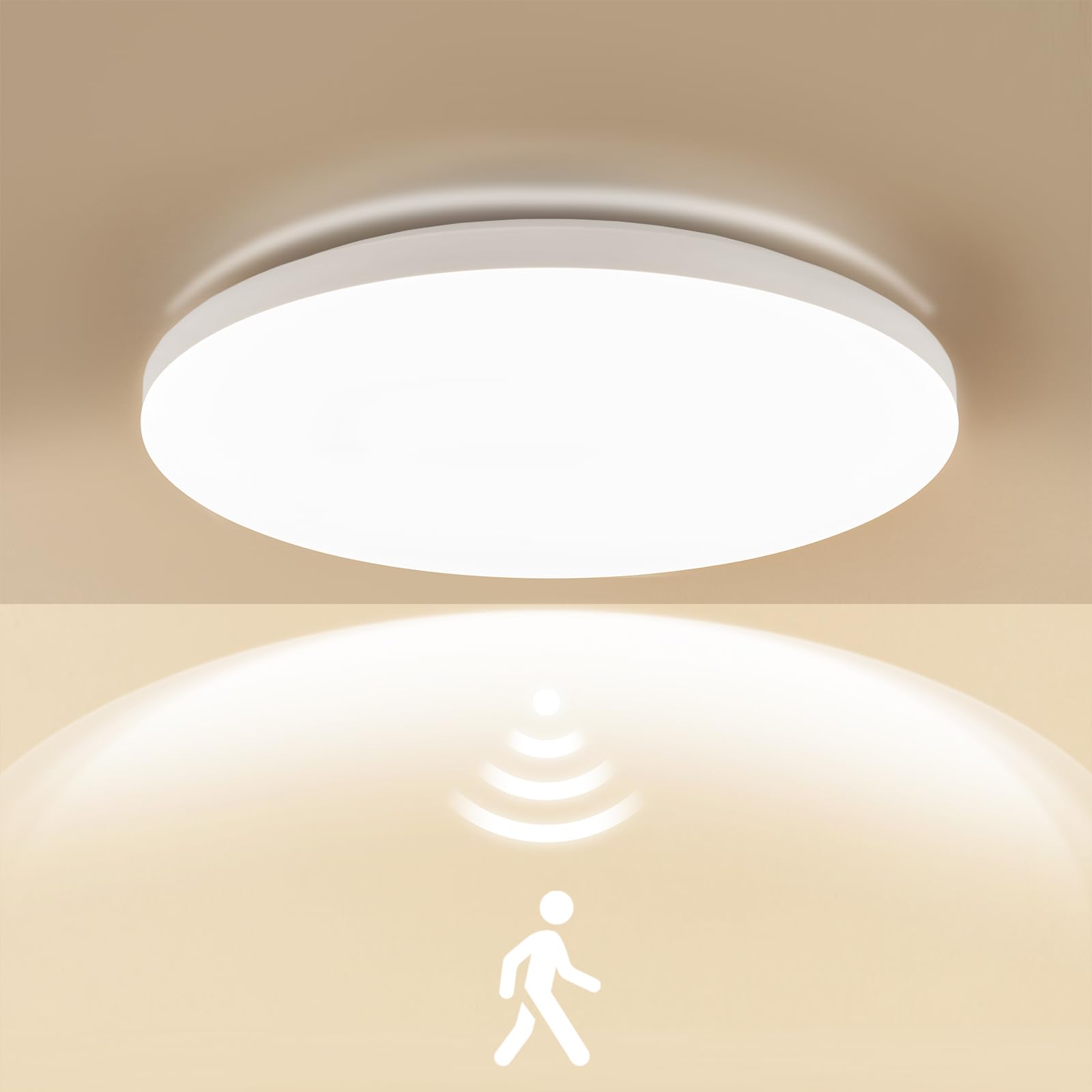 LEZOE LED Deckenleuchte 15W 2050lm mit 5.8G Radar-Bewegungsmelder – IP54 Sensorlampe für Badezimmer, Flur, Garage, Treppen Ø25cm
