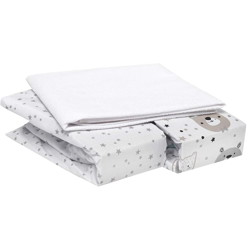 FlyIdeas 3-teiliges Spannbettlaken-Set 90x55 cm – 100% Baumwolle & wasserdichter Matratzenschoner