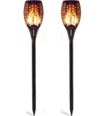 GEYUEYA Solarfackeln 2er Set 80cm – Flackernde LED Gartenleuchten mit IP65 Wasserschutz