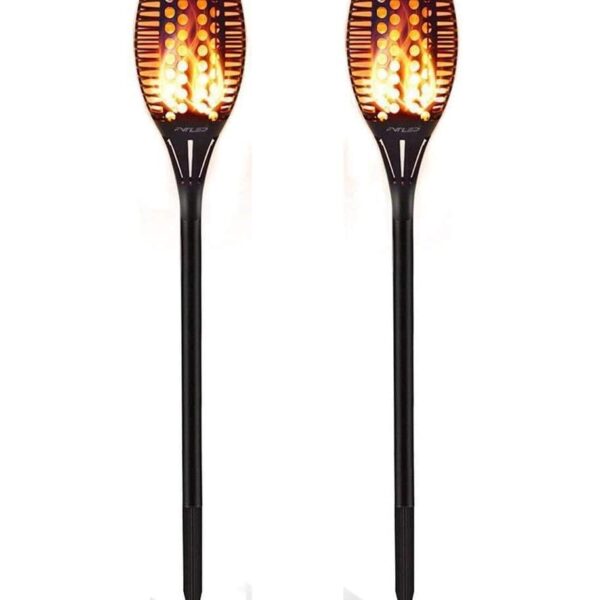 GEYUEYA Solarfackeln 2er Set 80cm – Flackernde LED Gartenleuchten mit IP65 Wasserschutz