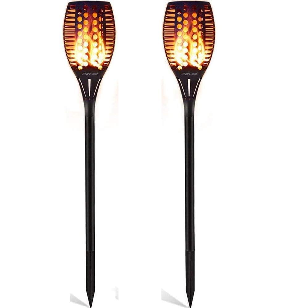 GEYUEYA Solarfackeln 2er Set 80cm – Flackernde LED Gartenleuchten mit IP65 Wasserschutz