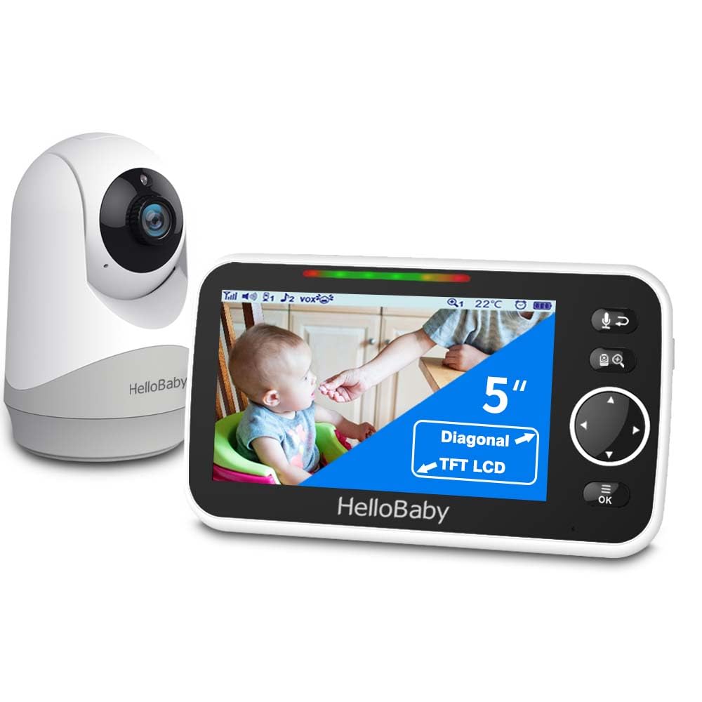 HelloBaby Babyphone mit Kamera – 5 Zoll Monitor, WLAN-frei, 30h Akkulaufzeit