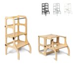 Ette Tete Step'n'Sit Lernturm klappbar – 2in1 Stehhilfe & Sitzbank aus Birkenholz