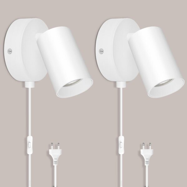 TaFiCo 2er Wandlampe GU10 mit Schalter & Stecker – 350° drehbar für Wohnzimmer & Schlafzimmer