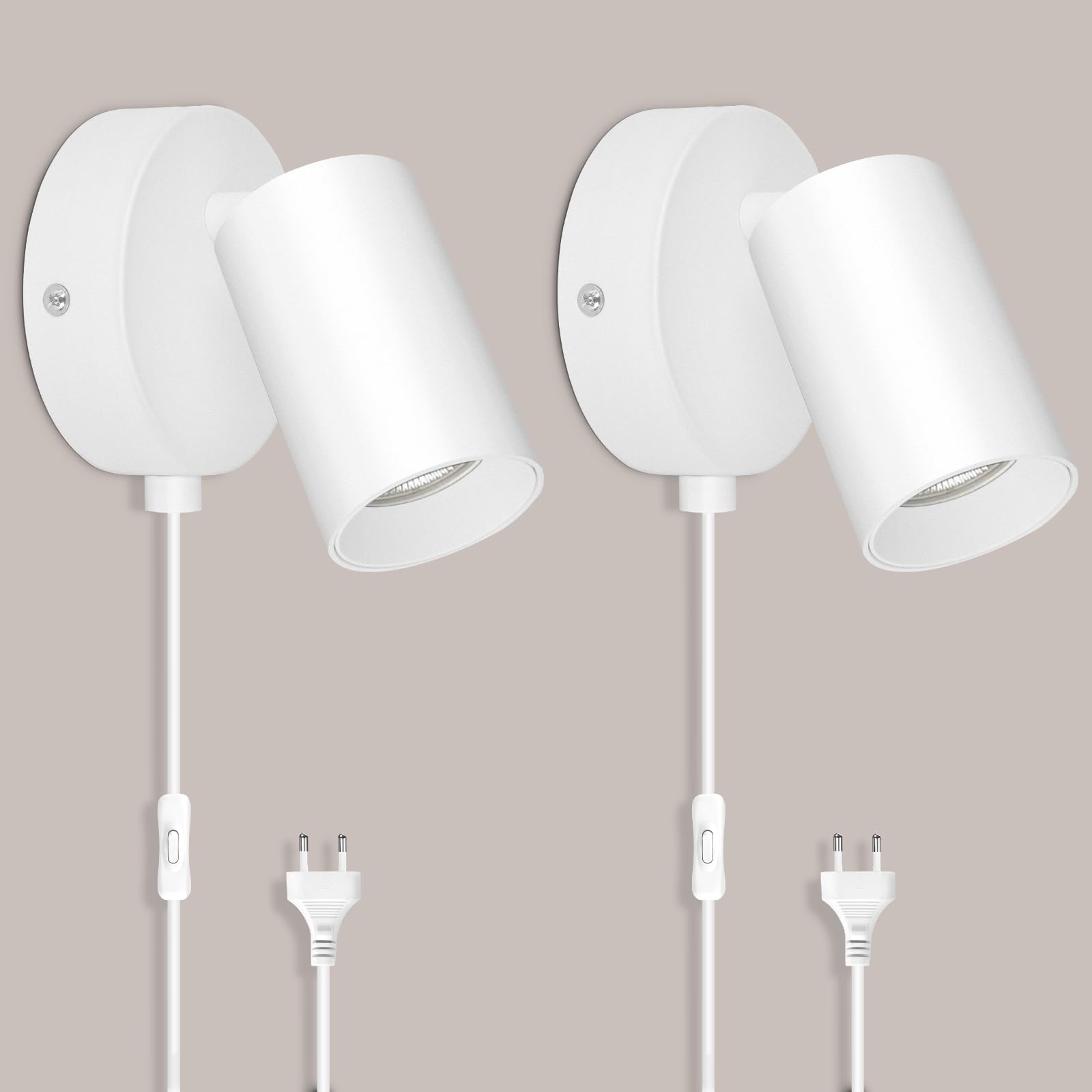 TaFiCo 2er Wandlampe GU10 mit Schalter & Stecker – 350° drehbar für Wohnzimmer & Schlafzimmer