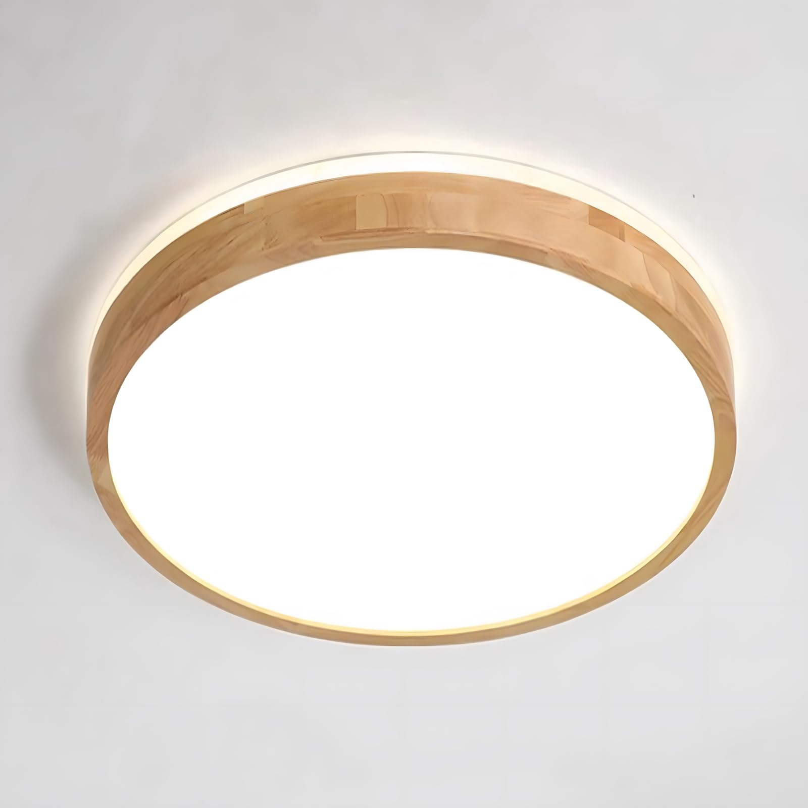 YYUTLUO LED Deckenleuchte Ø30 cm mit Eichenholz – 360° Naturweiß 4500K für Wohnraum & Büro