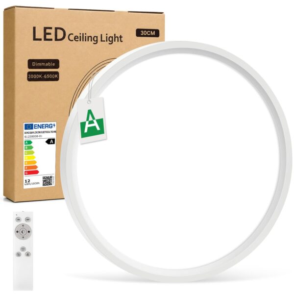 Forepin LED Deckenleuchte 30cm, 12W, 2600lm, dimmbar mit Fernbedienung – IP54 Wasserfest