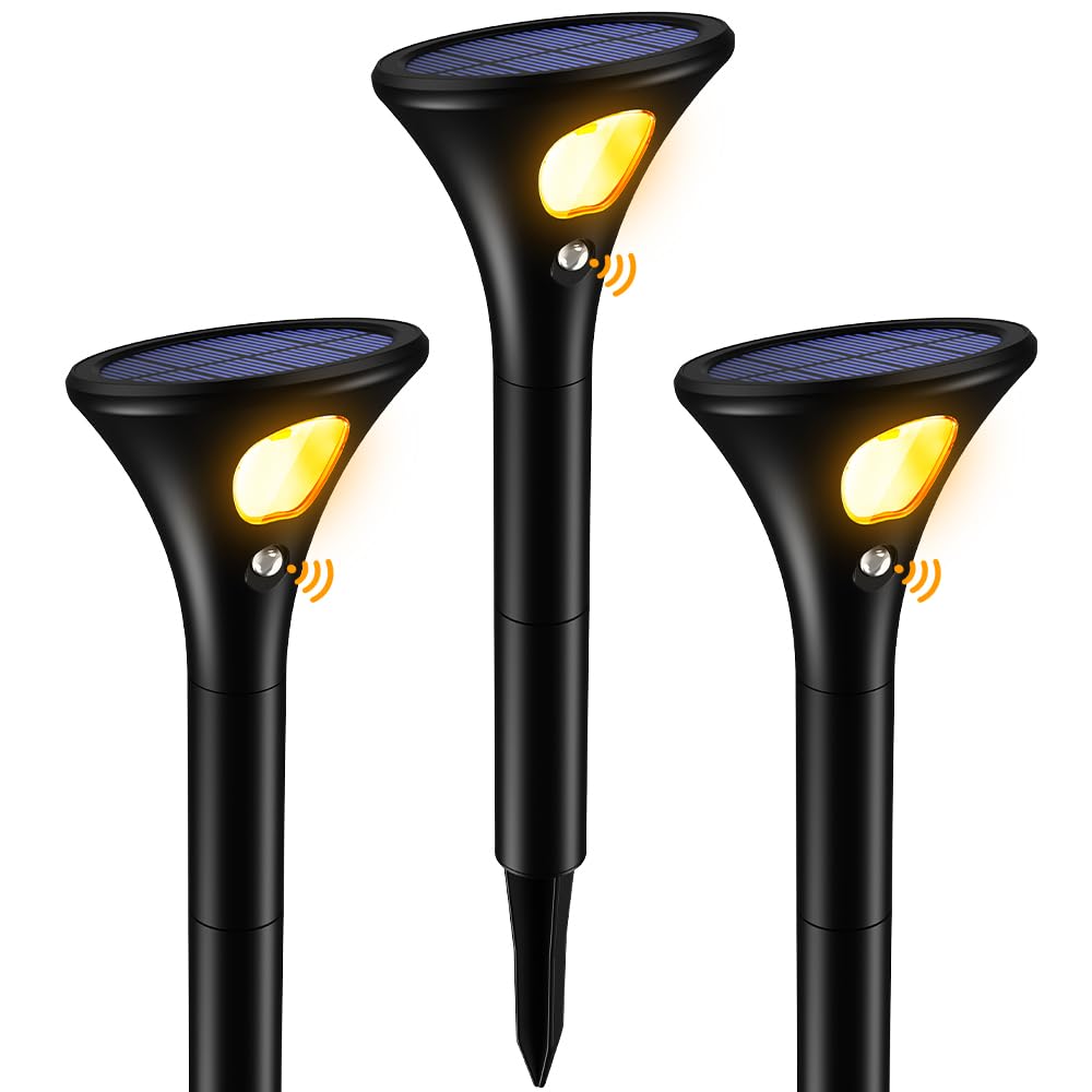 Ainostone Solarleuchten 3er Set mit Bewegungsmelder – Warmweiss Gartenbeleuchtung IP65