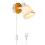 Ketom E14 Wandleuchte Weiß Rund mit Holz & Stoff – Verstellbare Vintage Wandlampe für Innen – Bild 8