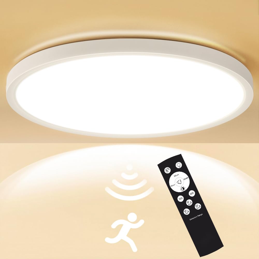Heyseven LED Deckenleuchte 24W mit Radar-Bewegungsmelder & Fernbedienung – dimmbar, 3 Farbtemperaturen