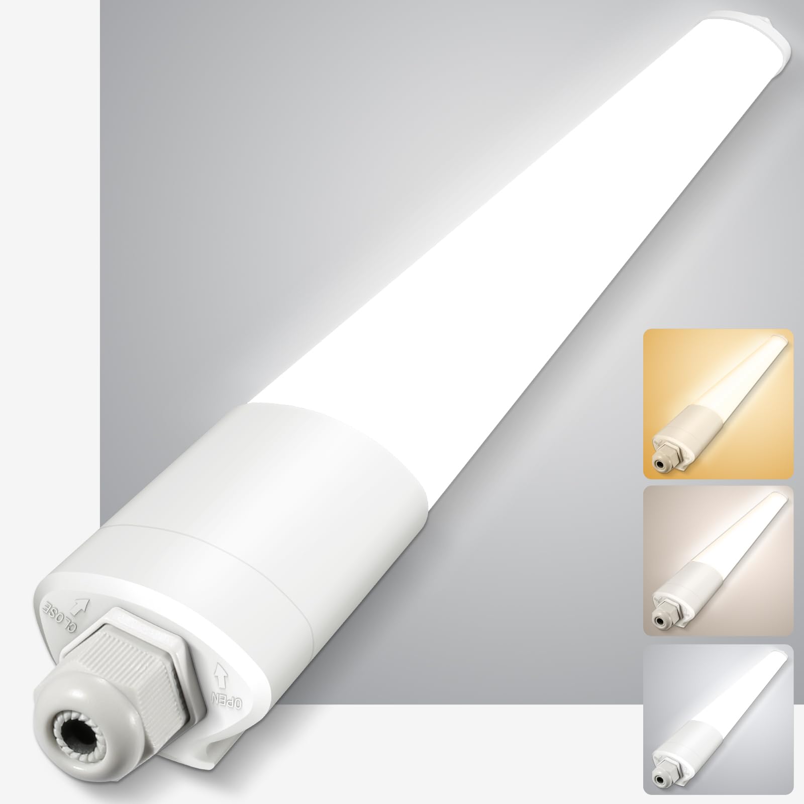 SNADER LED Feuchtraumleuchte 150cm, 48W 5280lm – IP65 Werkstattlampe mit 3 Farbtemperaturen