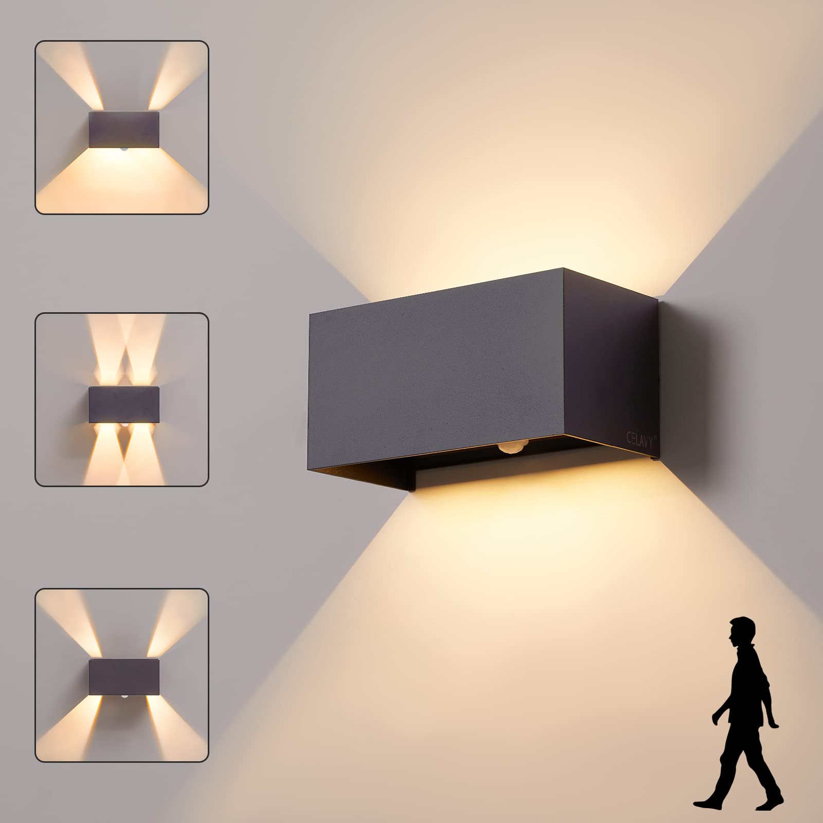 CELAVY LED Wandleuchte Anthrazit mit Bewegungsmelder – IP65 Aussenlampe für Innen & Aussen