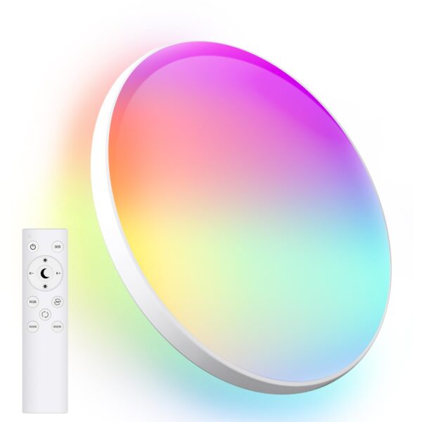 Oraymin LED Deckenlampe Ø22,8cm dimmbar – 18W RGB Farbwechsel mit Fernbedienung