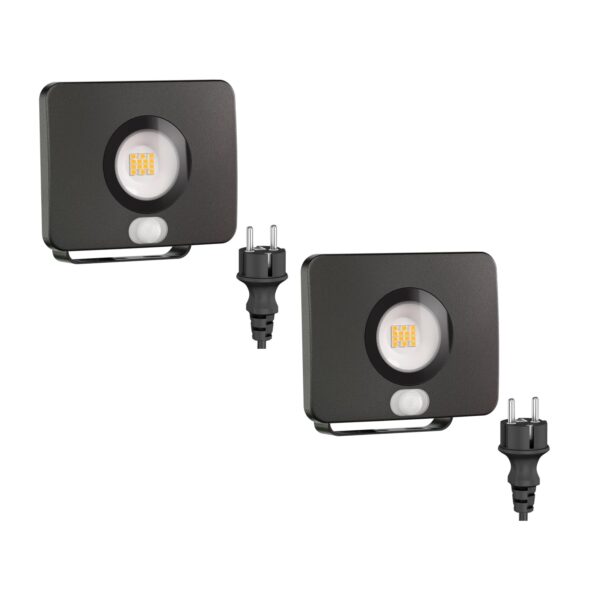 2x ledscom.de LED Gartenstrahler WEGA – Bewegungsmelder IP44, 944 lm, warmweiss