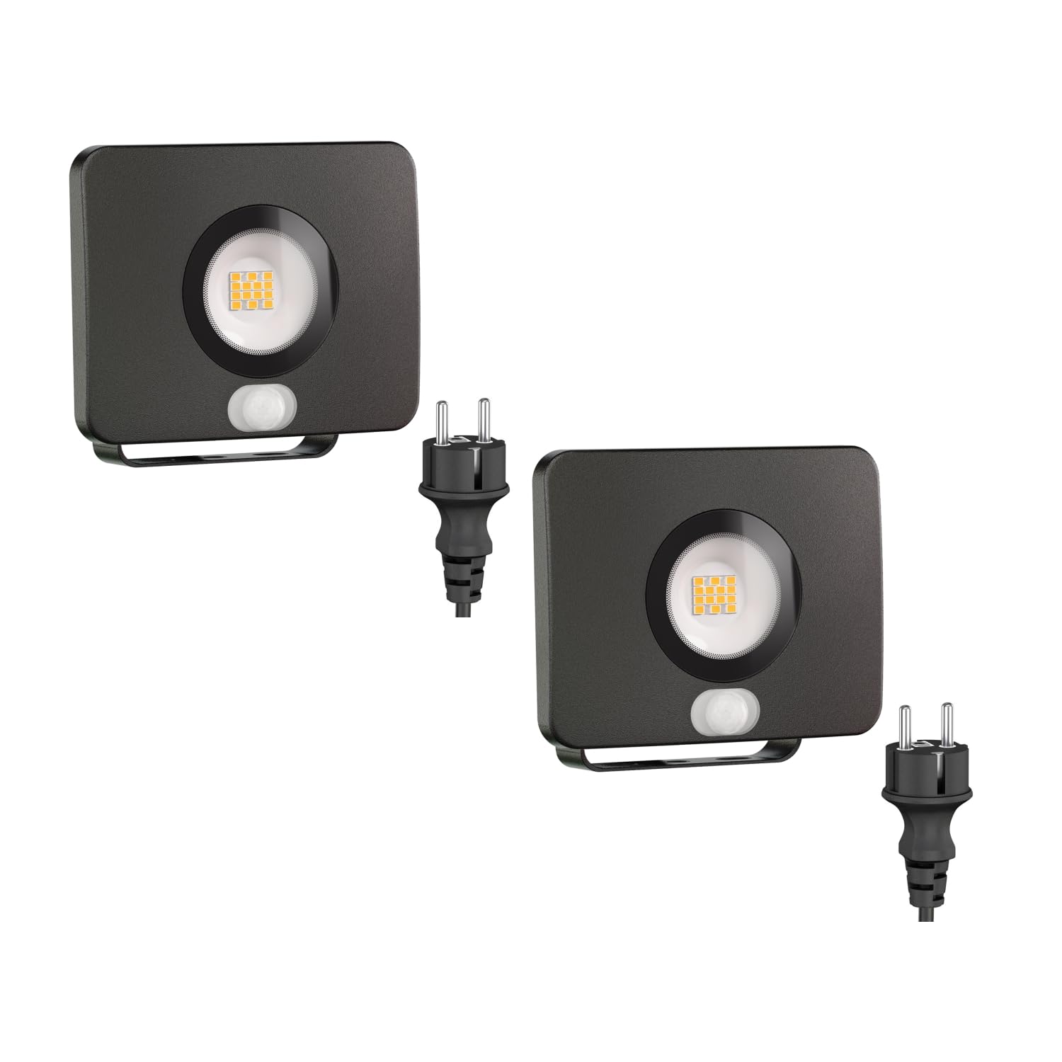 2x ledscom.de LED Gartenstrahler WEGA – Bewegungsmelder IP44, 944 lm, warmweiss