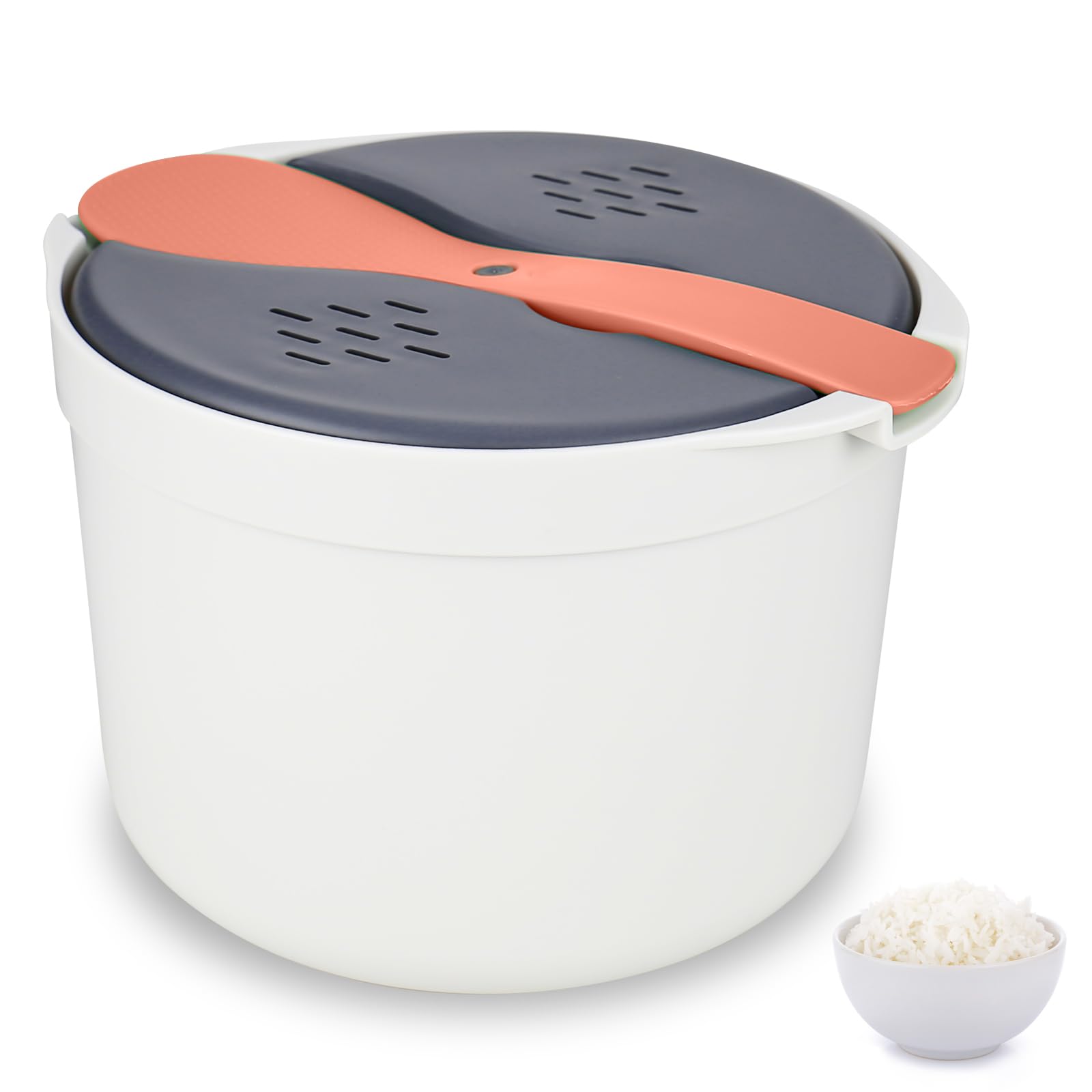 51yI-mE9FL._SY1600_.jpg RUCUDIM Mikrowellen-Reistopf 2L – Dampfgarer-Set mit Antihaft-Beschichtung für Reis & Gemüse – Bild 1