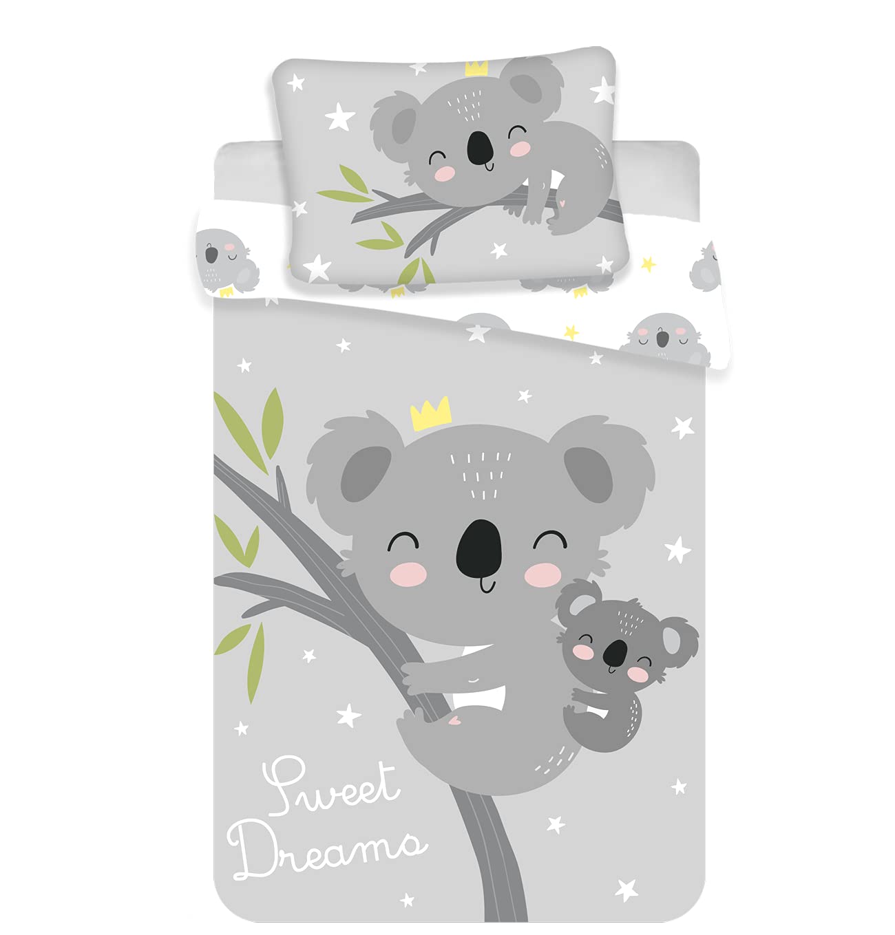 Koala Babybettwäsche 100x135 cm – Wendbar aus 100% Baumwolle für Neugeborene