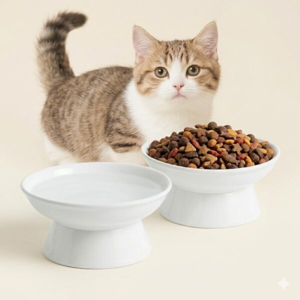 YULL Erhöhte Keramik Katzennäpfe 2er Set – Ergonomischer Futternapf & Wassernapf für Katzen