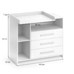 Vicco Wickelkommode Oskar 113x100 cm Weiss – Wickeltisch mit 3 Schubladen & abnehmbarem Aufsatz – Bild 2