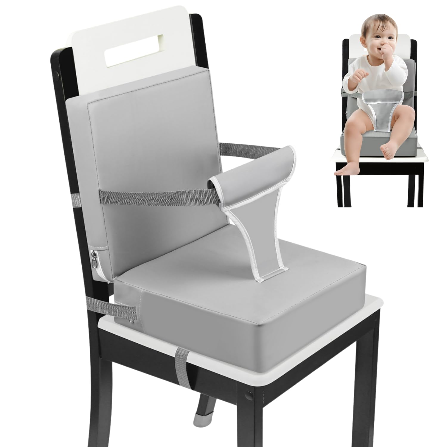 PandaEar Kindersitzerhöhung mit Rückenlehne – Sicherer Booster für Esstisch & Reisen (Grau)
