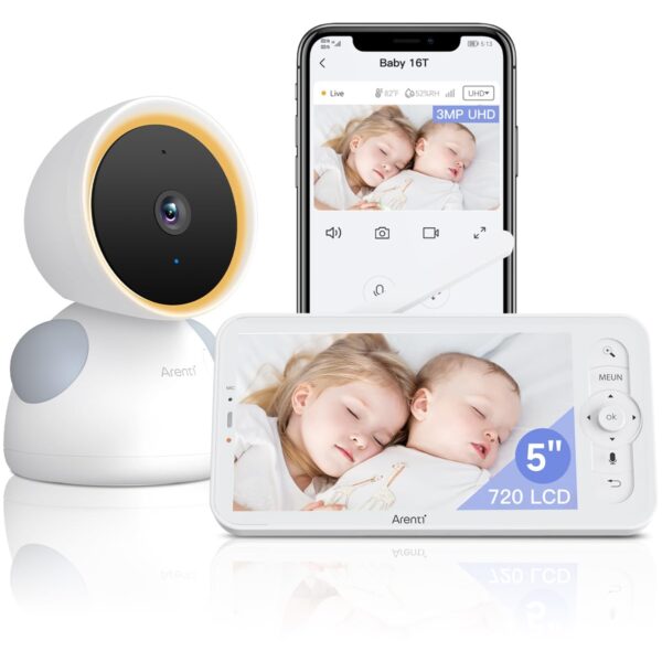 ARENTI Babyphone 2K mit 5" Display, PTZ 355°, Schreierkennung & Alexa-Kompatibilität
