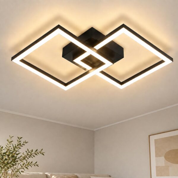 ZMH LED Deckenleuchte 47cm Schwarz – 24W Warmweiss für Wohnzimmer, Küche & Schlafzimmer