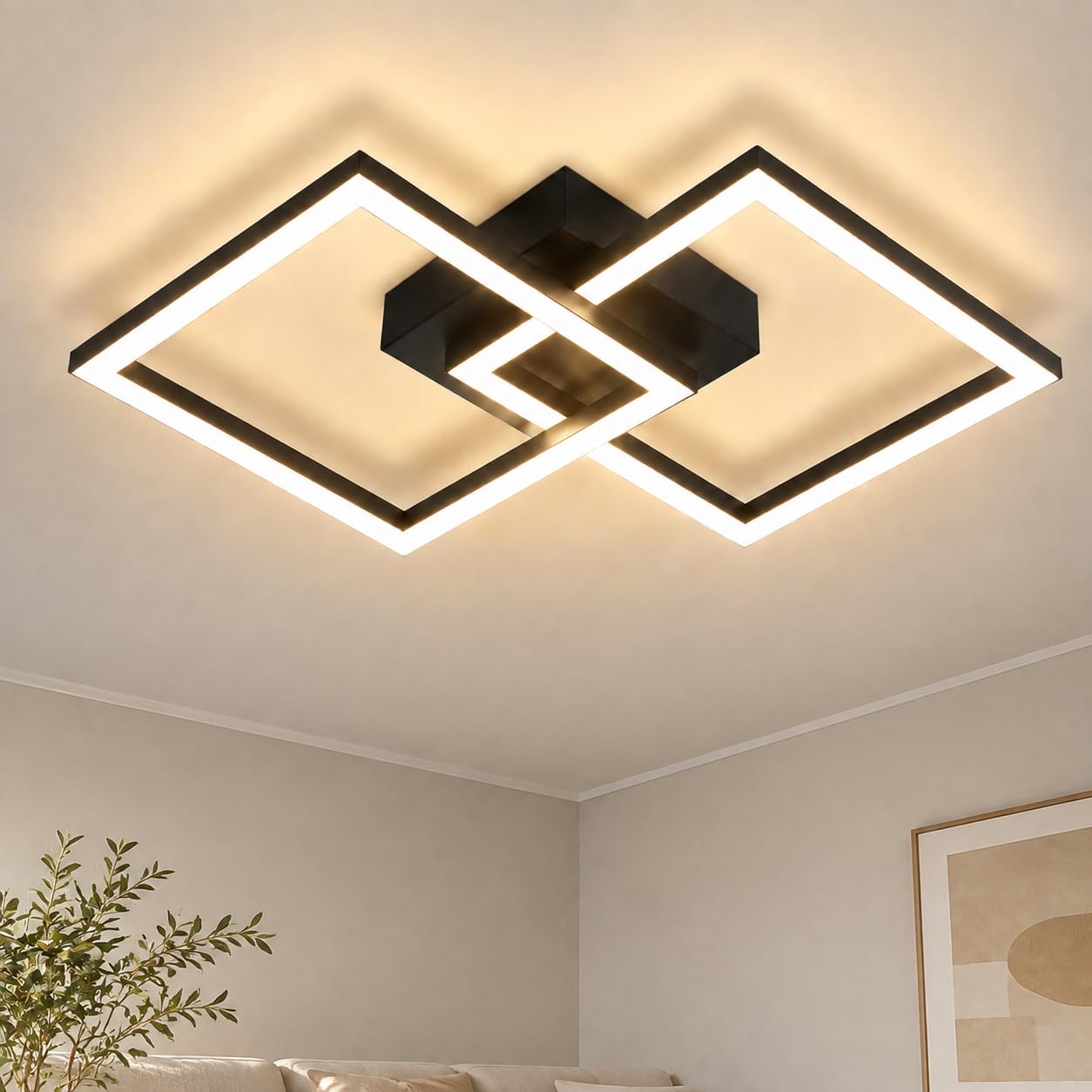 ZMH LED Deckenleuchte 47cm Schwarz – 24W Warmweiss für Wohnzimmer, Küche & Schlafzimmer