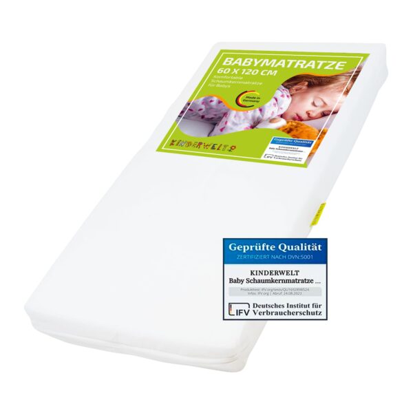 KiNDERWELT Babymatratze 120x60 cm – Schaumkernmatratze Made in Germany für sicheren Babyschlaf