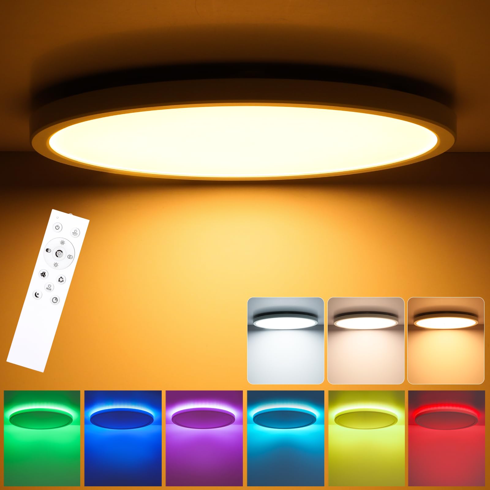 Oraymin LED Deckenleuchte Ø30cm, 24W 3300lm – RGB Farbwechsel & Dimmbar mit Fernbedienung