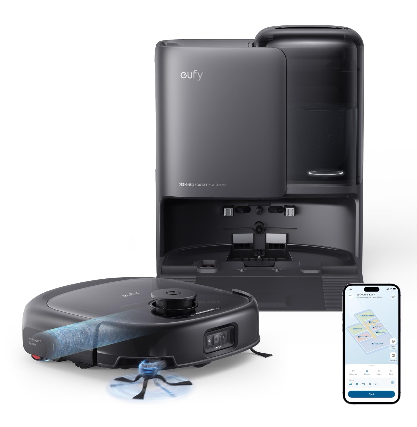 eufy HydroJet E25 Saug- und Wischroboter – 20.000Pa Turbo-Saugkraft mit All-in-One-Station
