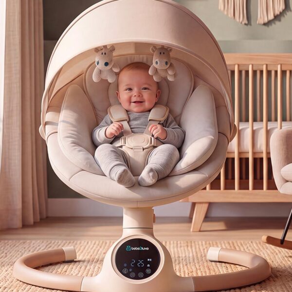 BEBE2LUXE ALPHA Elektrische Babywippe – Sanfte Bewegung & Weisses Rauschen ab Geburt bis 6 Monate
