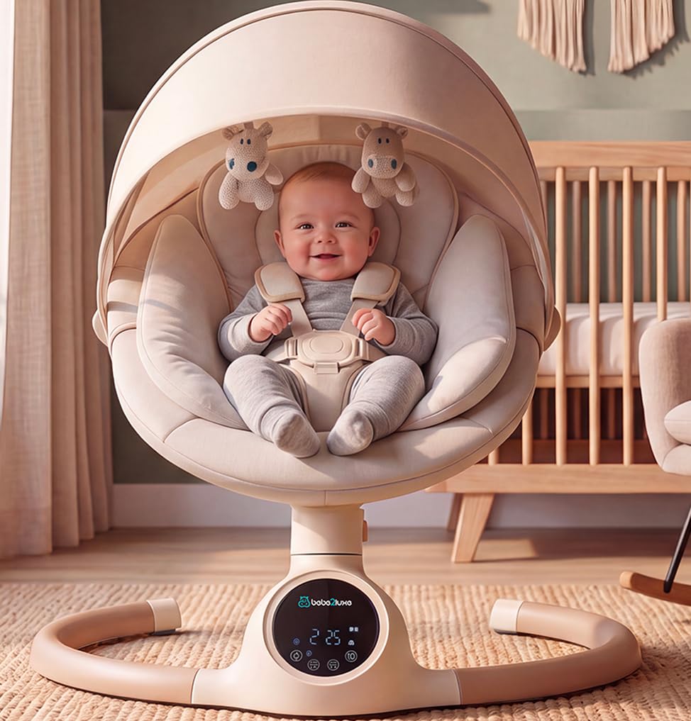 BEBE2LUXE ALPHA Elektrische Babywippe – Sanfte Bewegung & Weisses Rauschen ab Geburt bis 6 Monate