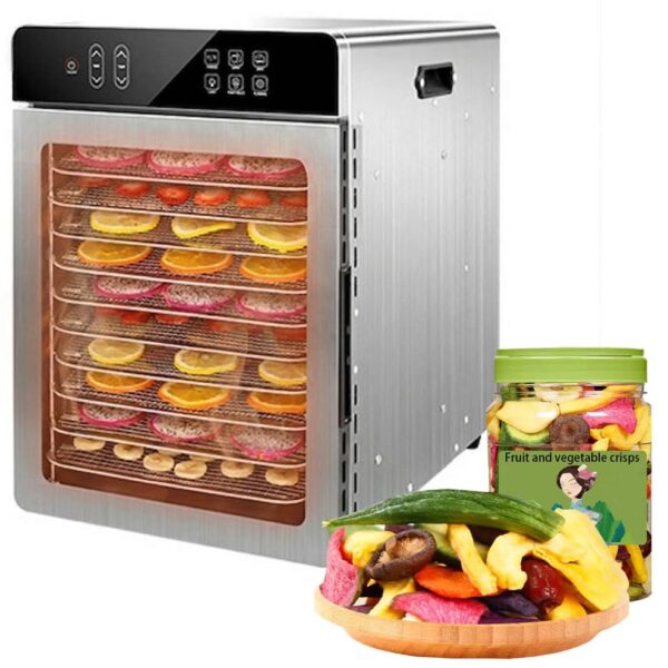 GHKWXUE 800W Dörrgerät mit 10 Edelstahl-Einschüben & 9ft² Trockenfläche – Profi-Dörrautomat