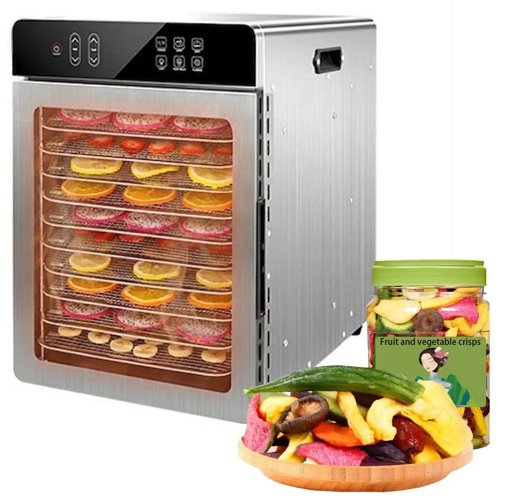 GHKWXUE 800W Dörrgerät mit 10 Edelstahl-Einschüben & 9ft² Trockenfläche – Profi-Dörrautomat