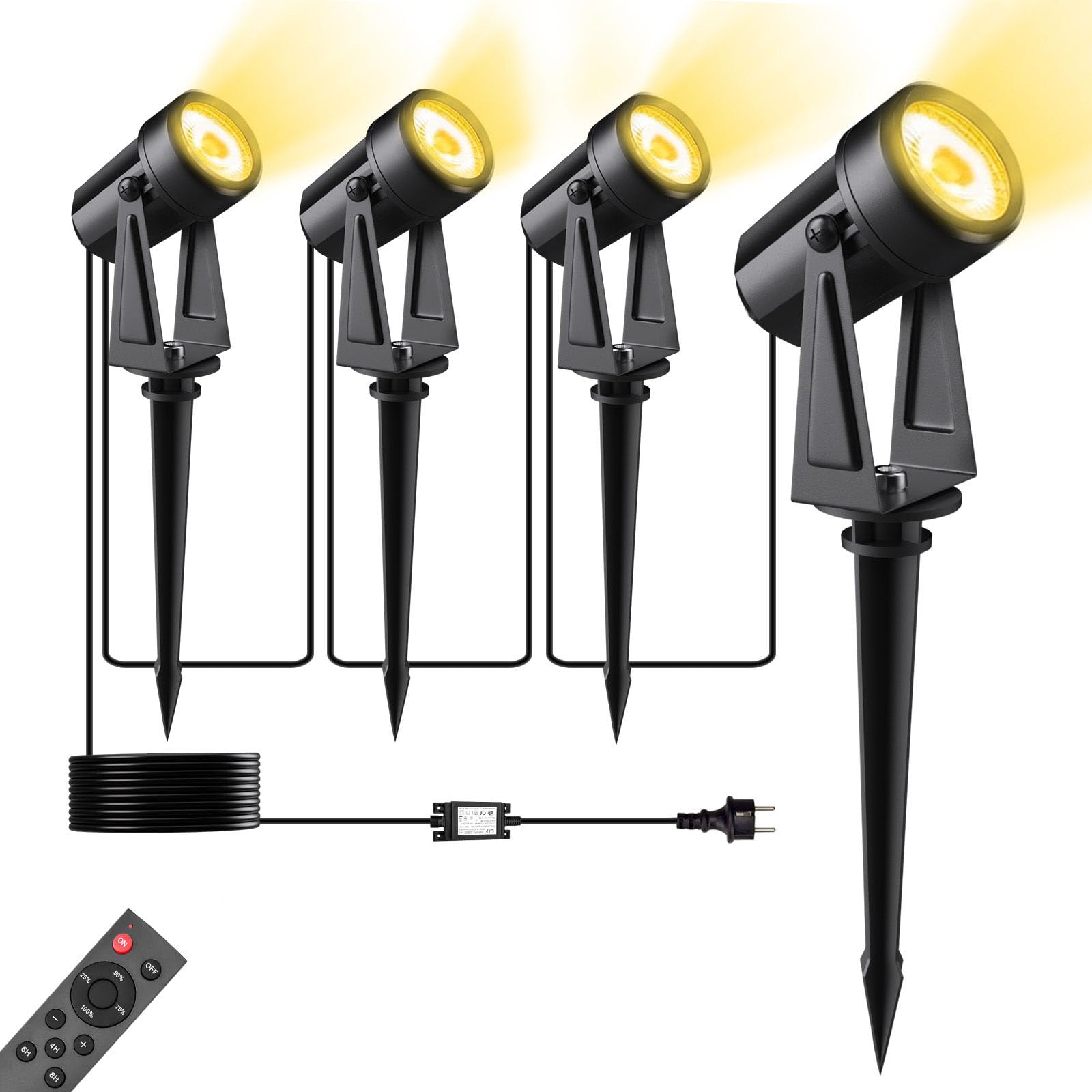 LED Gartenbeleuchtung 14M mit Fernbedienung & Timer – IP65 Strahler 3000K Warmweiss