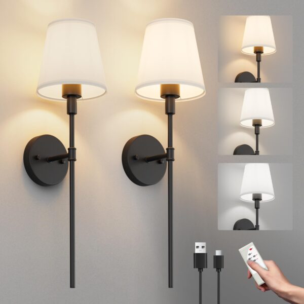 Aipsun Akku-Wandleuchte 2er Pack mit Fernbedienung – 5500mAh dimmbar für flexibles Wohnlicht