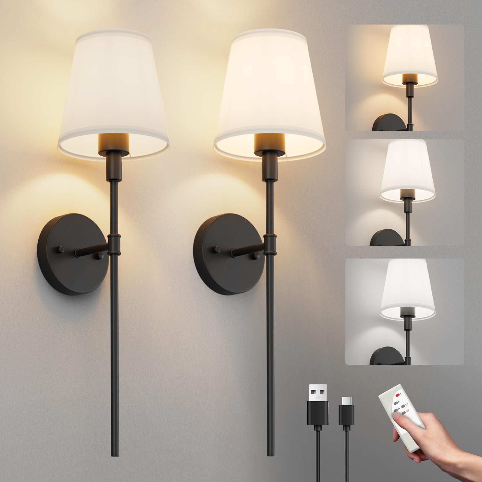 Aipsun Akku-Wandleuchte 2er Pack mit Fernbedienung – 5500mAh dimmbar für flexibles Wohnlicht