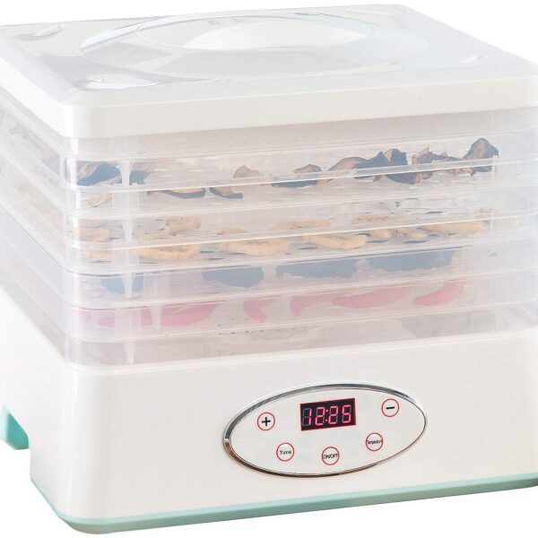 Rosenstein & Söhne Dörrautomat mit 5 Einsätzen & 24h-Timer – 35–70 °C, 250 W